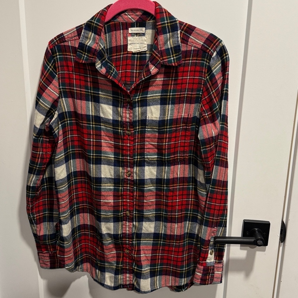Ahh-Mazingly Soft AEO Flannel Boyfriend Fit Holiday Plaid Small EUC